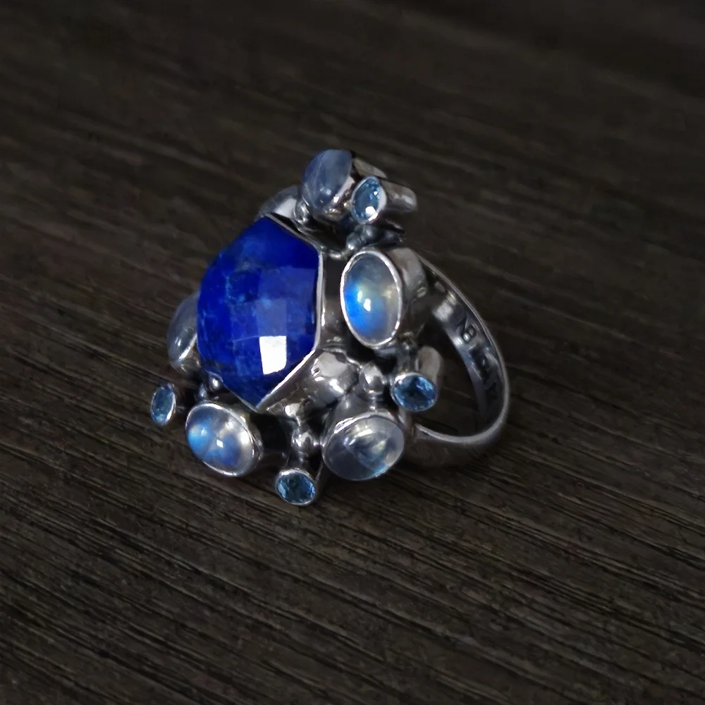 Nicky Butler 925 Sterling Silver Lapis Designer Ring Moonstone NB Topaz Size 11